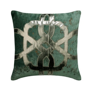 Decorative Velvet Foil Cushion 16&quot;x16&quot;, Toss Throw Pillow Teal & Silver Throw Pillow Cover Applique Modern Home Decor Pillow - Greek Brizo