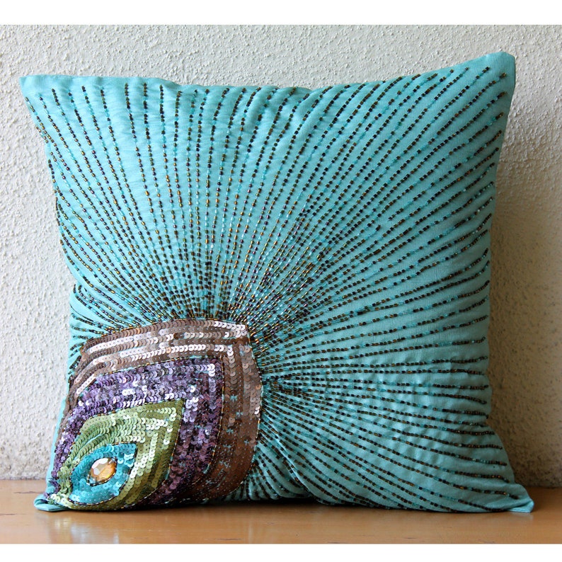 16x16 Decorative Aqua Blue Throw Pillow Cover Art Etsy