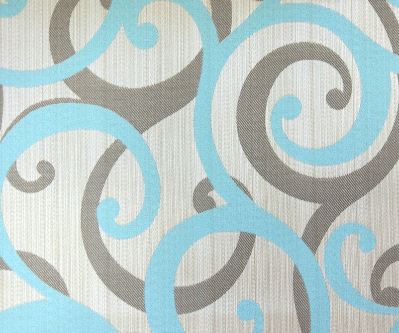 Aqua Scrolls Grommet Blackout Lined Curtain in Textured Jacquard Weave Fabric Decor Housewares Window Treatment Drapes Curtain Panels