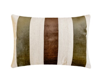 Decorative Oblong / Lumbar Throw Pillow Cover Earthy Brown Velvet / Linen Broad Stripe Patchwork Pillow Modern Home Decor - Swathe Earthy