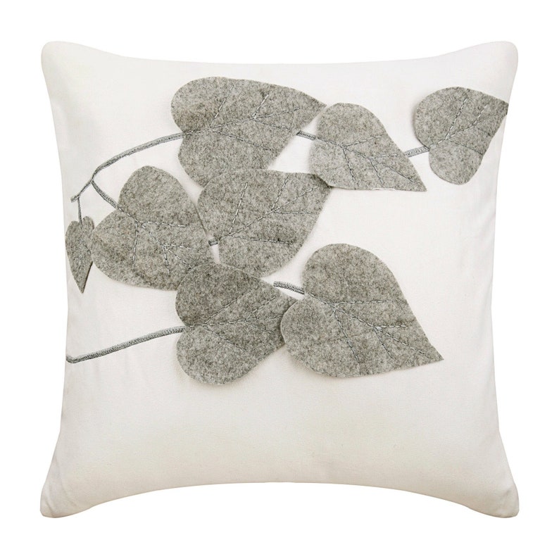 European Euro Sham White Decorative 24x24/26x26, Faux Suede Euro Pillow Sham Leaf, Applique Cushion Pillow Nature Winter Leaves image 1