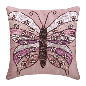 Decorative Lilac Pink Euro Pillow Cover 24x24/26x26, Art Silk Pillow Case Euro Sham Birds Pattern Modern Home Butterfly Love image 1