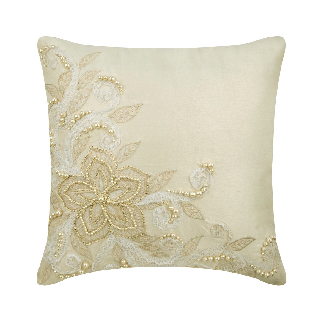 Dupion Seide Kissenbezug 40x40 Cm – Lila & Beige, Mit Reißverschluss, Handgefertigt In Indien