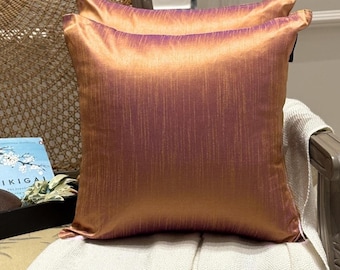 Pack of 2 Gold And Purple Art Silk Solid Pattern, Modern Throw Pillow Cover / Lumbar Pillow Cover - Gold & Purple Luxury