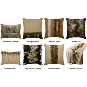 The Feather Collection Pillow Covers, Decorative Throw Pillow Cover, Bird Feather, Bead, Crystal, Velvet, Faux Leather Pillows, Table Runner image 1