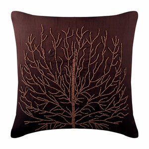 Decorative Tree Brown Bed Pillow Cover 24&quot;x24&quot; / 26&quot;x26&quot;, Art Silk Euro Sham Couch Pillow Nature Floral Pattern - Woody Tree