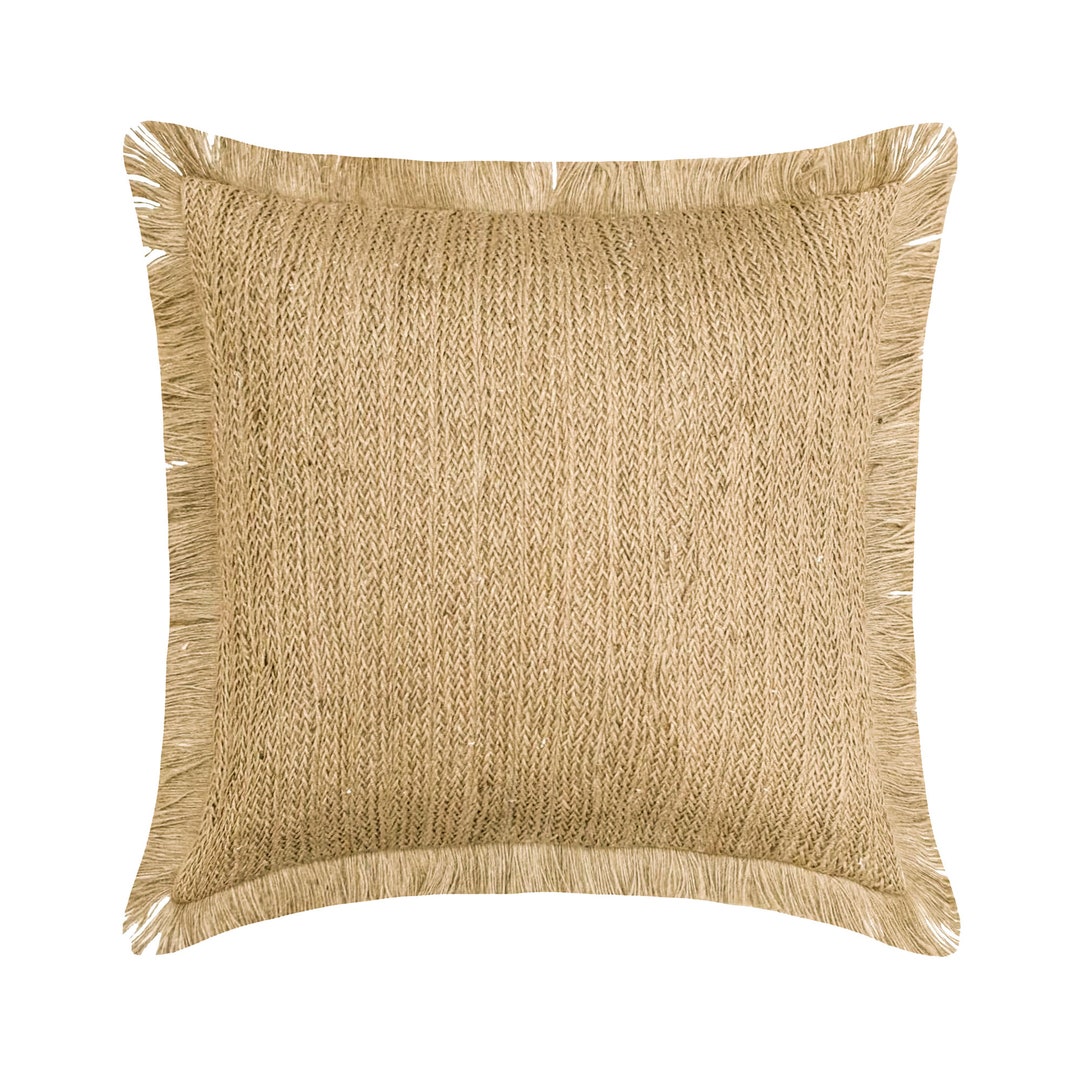 16x 16 Decorative Jute Pillow Cover, Beige Chevron Pattern Throw Pillow