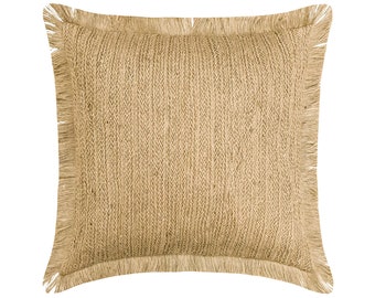 16"x 16" Decorative Jute Pillow Cover, Beige Chevron Pattern Throw Pillow with Jute Lace Cushion Cover Moroccan Contemporary - Jute Appeal