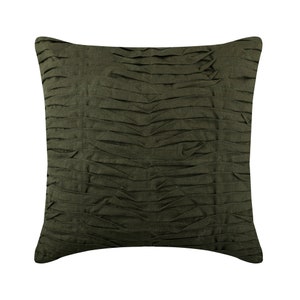 Decorative Olive Green Euro Sham 24&quot;x24&quot;/26&quot; x26&quot;, Cotton Linen Pillowcase Pintucks, Textured, Striped Euro Size - More About Olive