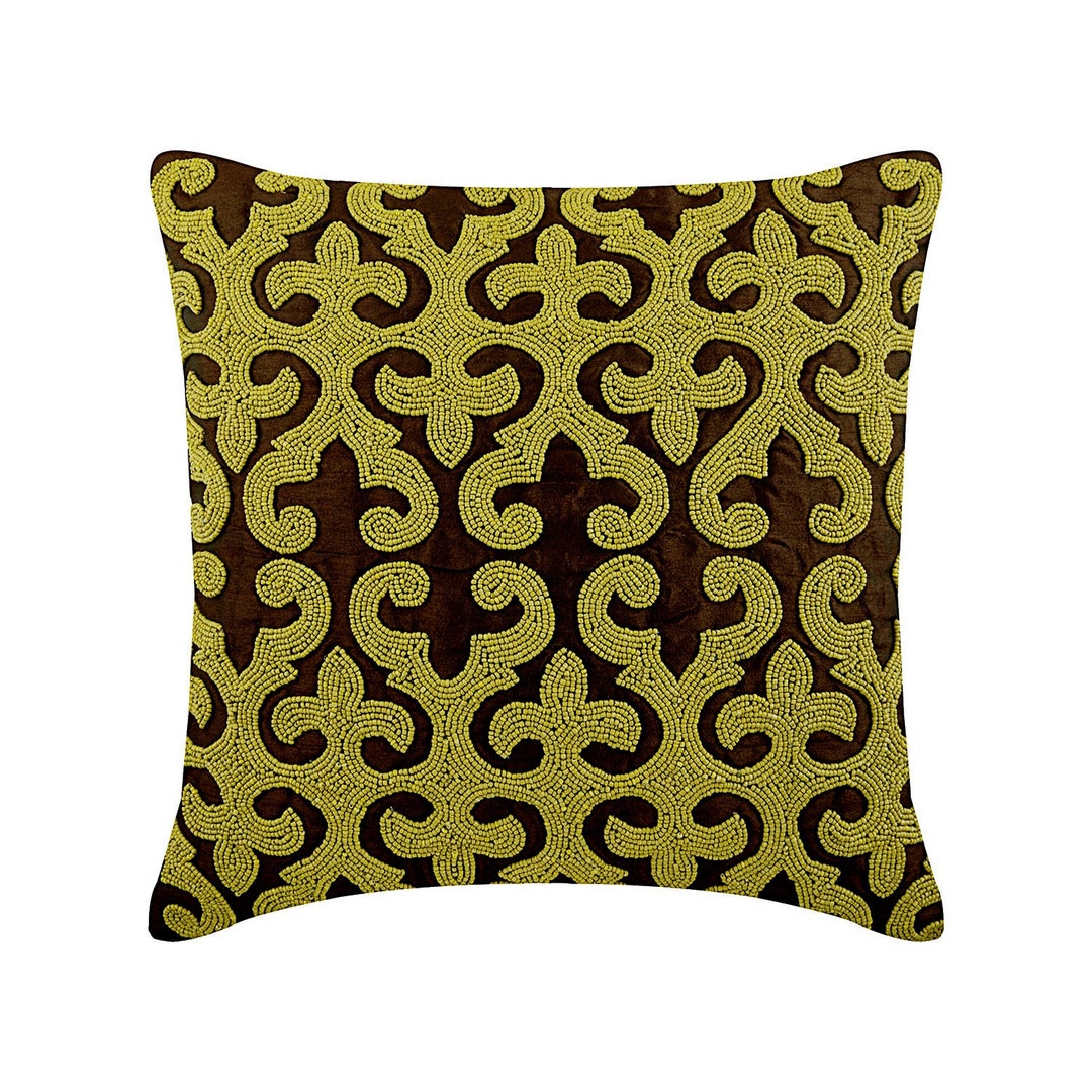 Designer Brown Pillow Sham 24x24/26x26, Silk Pillow Custom Pillow Case