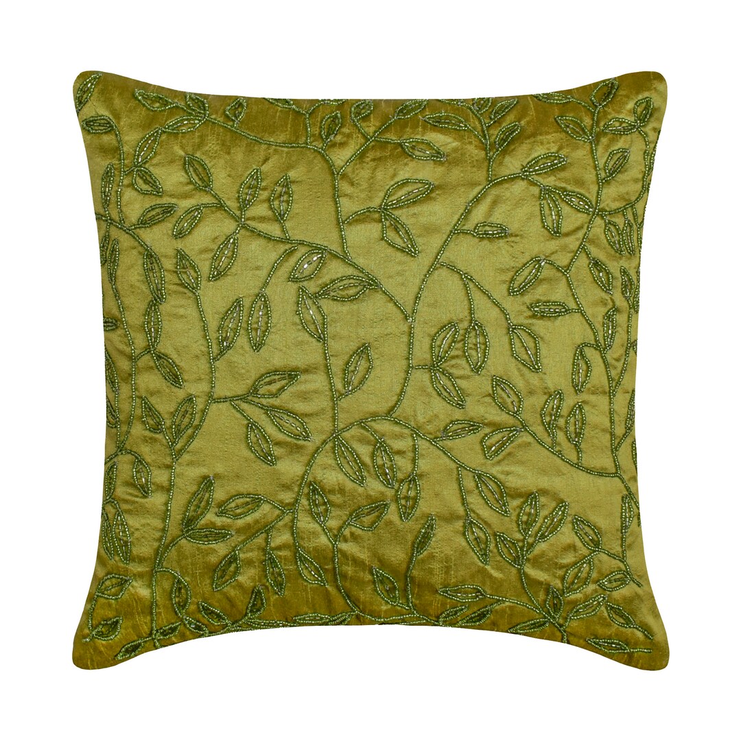 Decorative Green Pillow Sham 24x24/26x26, Art Silk Euro Pillowcase Leaf