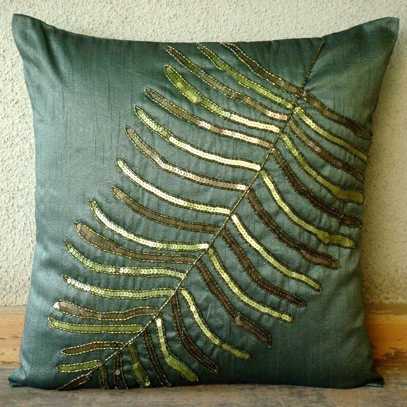 Art Silk Dark Green Toss Throw Pillow 16x16 Etsy