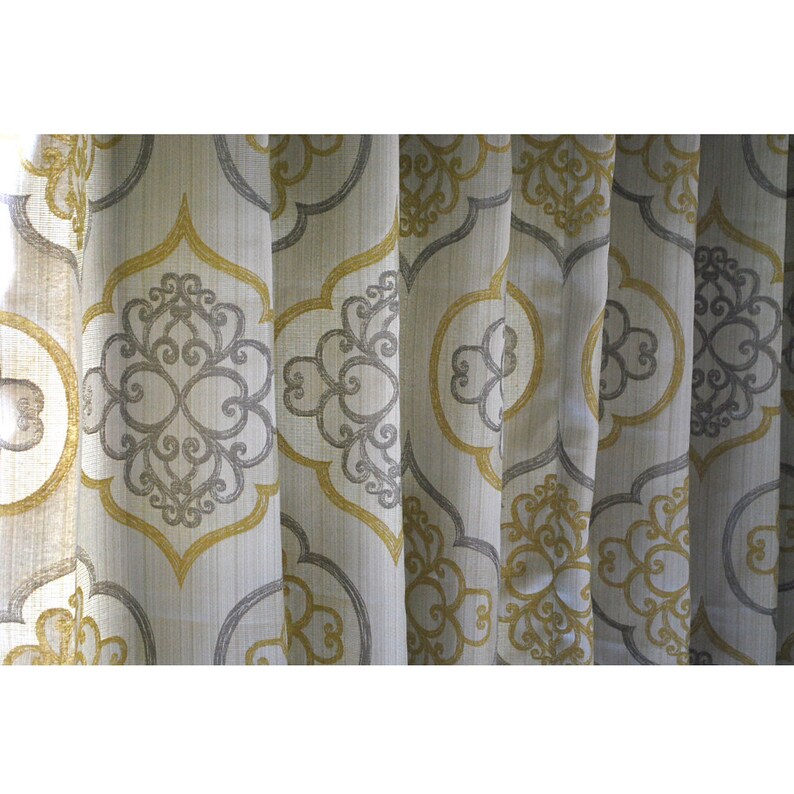Geometric Light Gold Damask Curtain Panels 52x96 Etsy