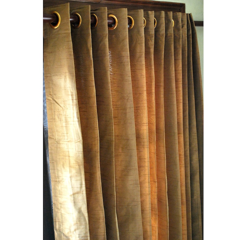 Gold Brown Silk Curtain Panels 52x96 Grommet Drapes Home And Living Bedroom Decor And Housewares Valance Window Treatments Blackout image 2