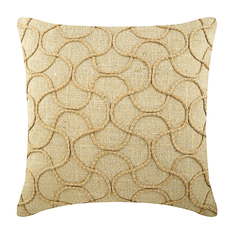 Gold Blossomings 35x35 cm Square Decorative Throw Gold Silk Cushion Covers with Bead Embroidery