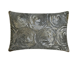 Decorative Oblong / Lumbar Rectangle Pillow Covers Accent Pillow Couch 12x16 Silver Silk Pillows Embroidered with Sequins - Silver Touch