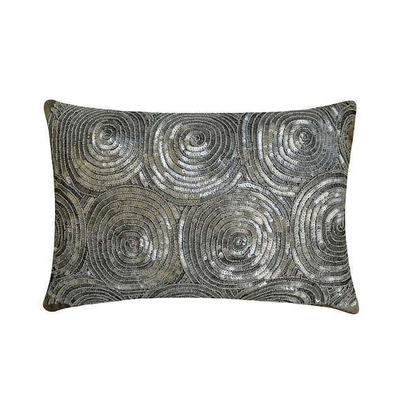 Decorative Oblong / Lumbar Rectangle Pillow Covers Accent Pillow Couch 12x16 Silver Silk Pillows Embroidered with Sequins - Silver Touch
