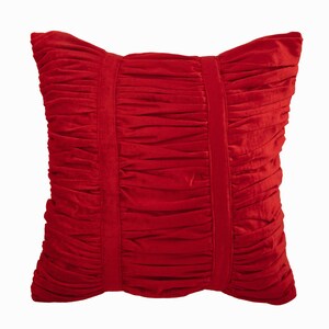 Handmade Ruched Throw Cushion 16x16, Velvet Throw Pillow Cover Red Pillow Cases Vintage Solid Color Pattern Modern Style Red Beauty image 2