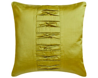 Decorative Throw Pillow Cover 16x16 Chartreuse Satin with Pleats Cushion Cover, Sofa Couch Bedroom Modern Home Decor - Chartreuse Pleats