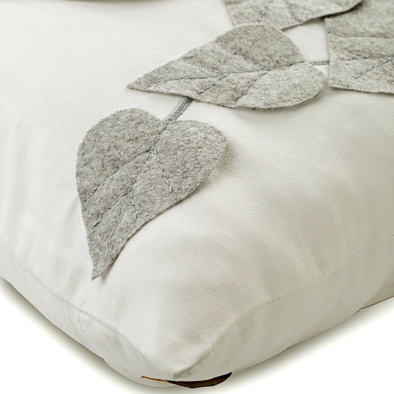 European Euro Sham White Decorative 24x24/26x26, Faux Suede Euro Pillow Sham Leaf, Applique Cushion Pillow Nature Winter Leaves image 2