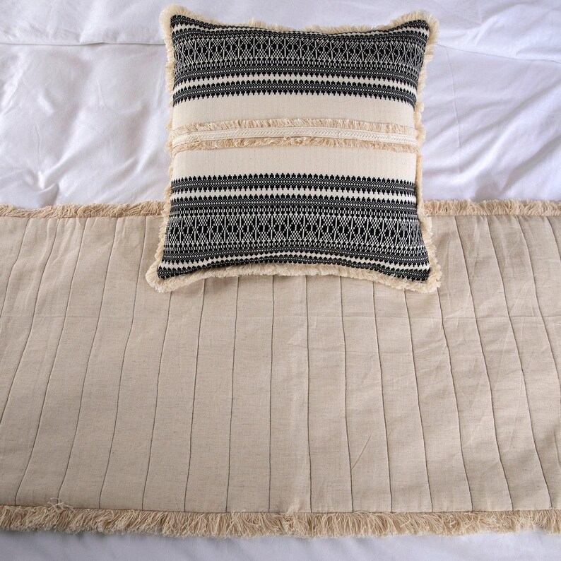 Copriletto beige per letto matrimoniale/king size/singolo con federa decorativa coordinata, in cotone trapuntato con pizzo, stile moderno e contemporaneo - Atmosfera marocchina immagine 4