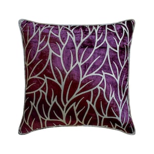 Decorative Plum Purple Pillow Sham 24"x24"/26"x26", Velvet Euro Pillowcase Leaves Couch Pillow Cover Nature Floral - Plummy Leaves