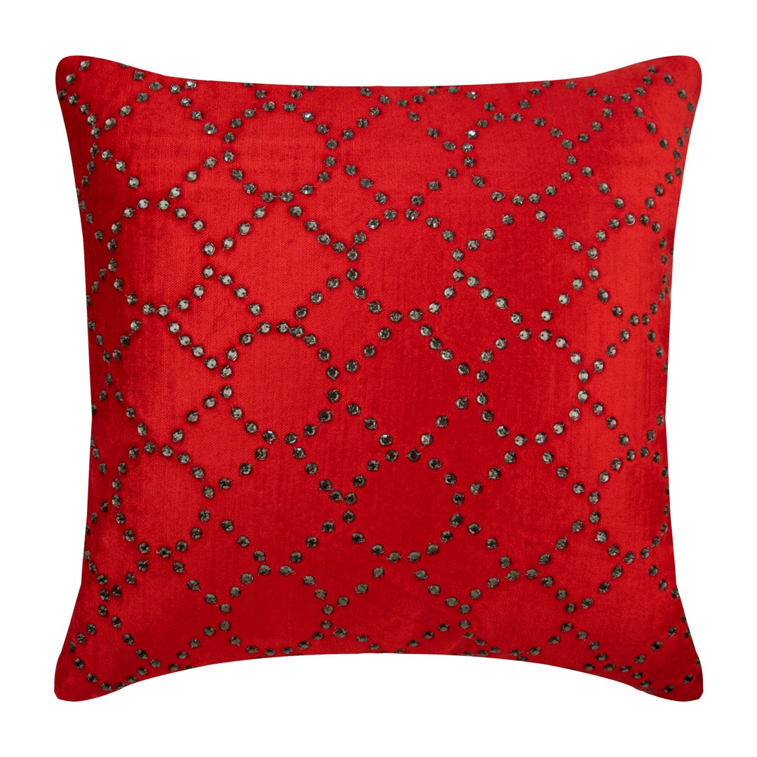 Decorative Red Sofa Cushion Cover 16x16 Velvet Etsy