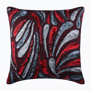 Art Silk Red Cushion Cover 16x16, Designer Pillow Case Toss Pillow Cover Abstract Pattern Modern Style Home Decor Cushion Royal Splash image 1