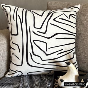 Monochrome Decor Throw Pillow Cover 16x16 Inch Cotton Abstract Modern Couch Pillow, Minimalist Home Decor, Black White Sofa Pillow