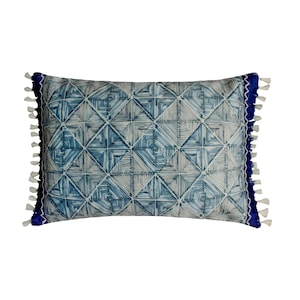 Decorative Oblong Cushion / Lumbar Pillow Cover Indigo Blue Geometric Pattern with Lace for Couch Bed Pillow Modern Home Style-Indigo Square