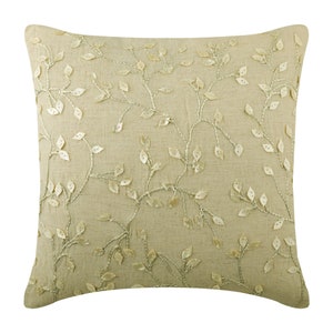 Euro Size Euro Sham Beige Decorative 24&quot;x24&quot;/26&quot;x26&quot;, Cotton Linen Toss Cushion Leaf Cushions Nature Floral - Vintage Garden