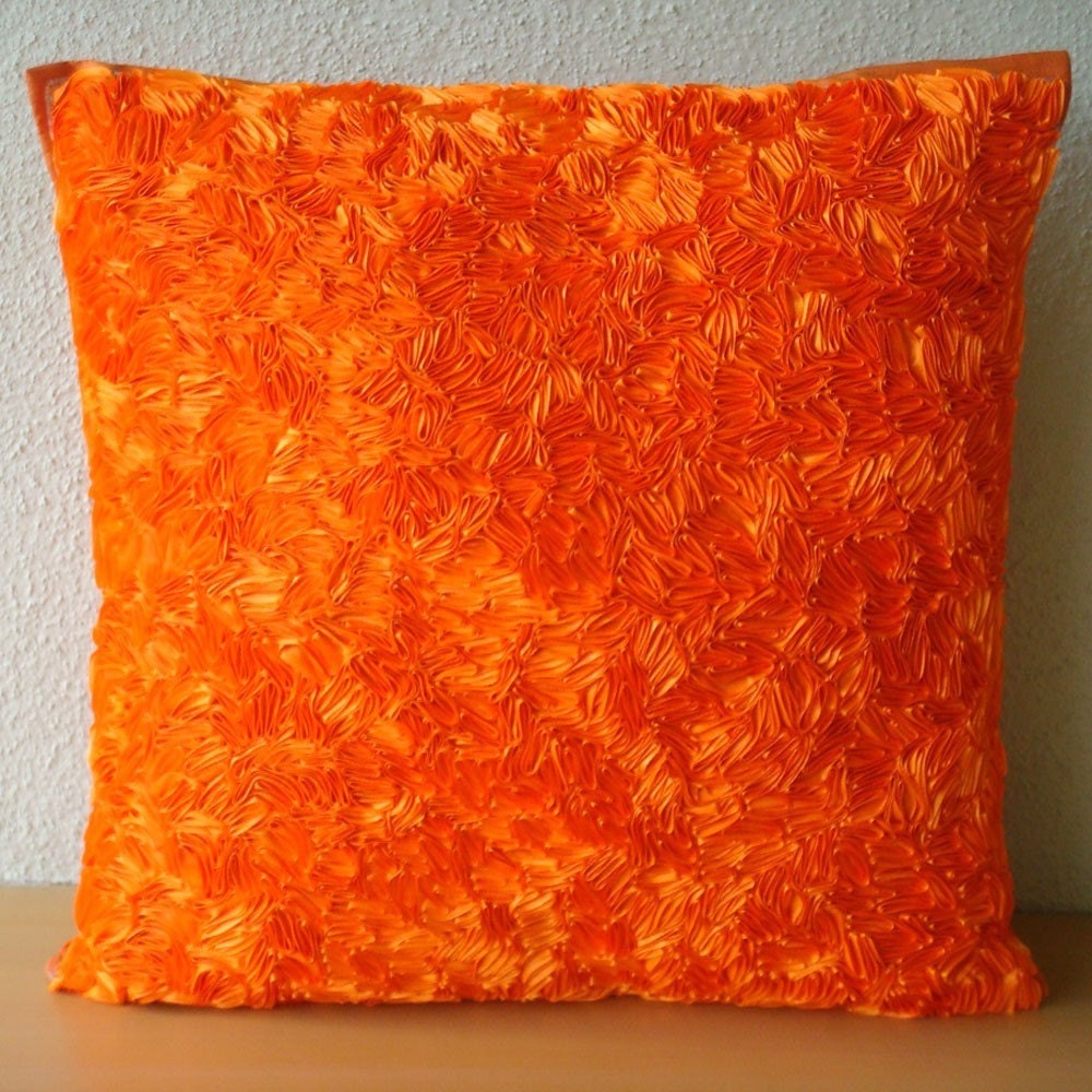 Rusty Pintucks Textured Luxury Zipper Throw Pillow Silk 20"x20" Rust Orange