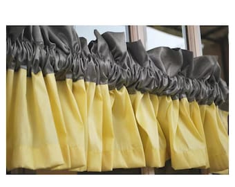 Yellow And Grey Valance 52&quot;x12&quot; Rod Pocket Lined Curtain Living and Bedroom Decor And Housewares Curtain Panels Window Treatments