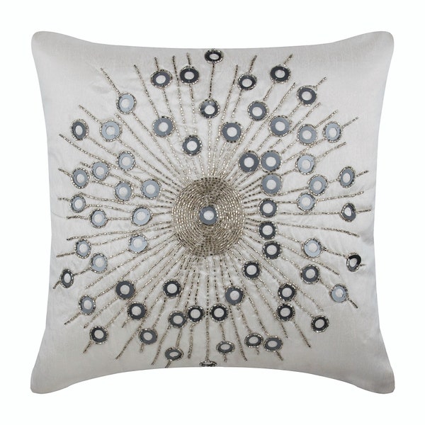 Art Silk Ivory Throw Pillow Cover 16"x16", Decorative Couch Throw Circles Pillow Case Abstract Modern Home Decor Pillow - Silver Moons