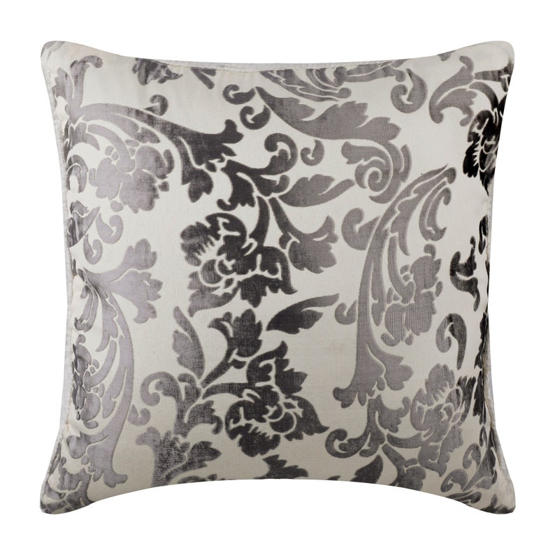 Burnout Velvet Couch Throw Paloma Gray Pillow Case Nature Floral Modern Designer Ivy Throw Pillow Cover 16x16 Paloma Grey Floral