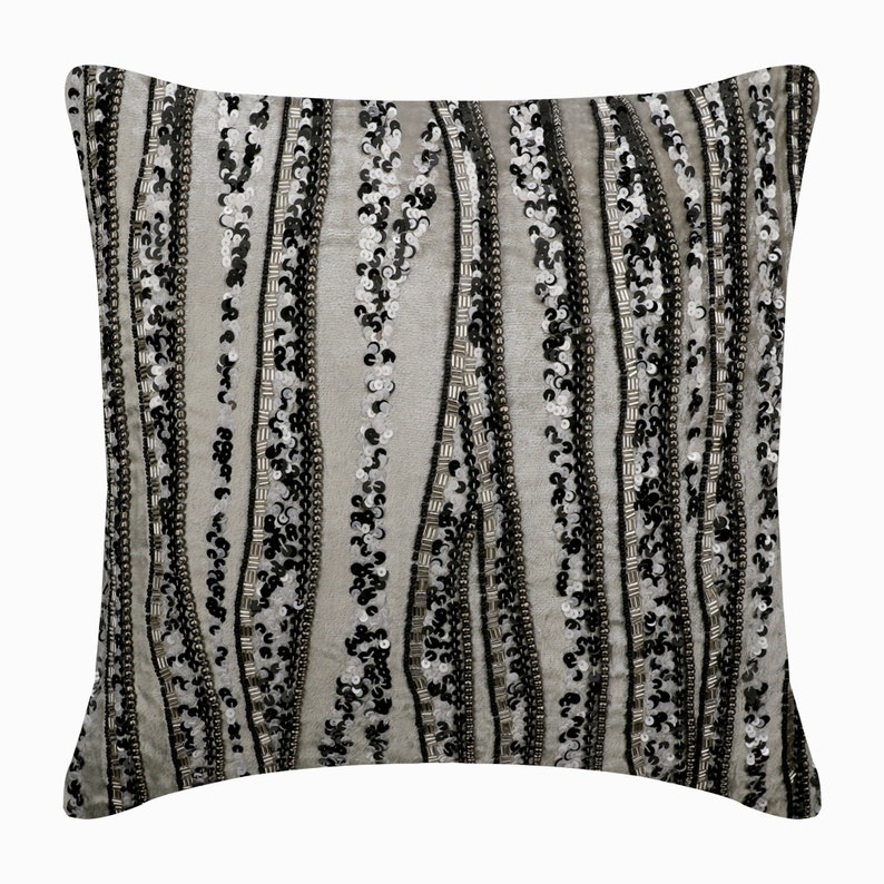 Decorative Pillow Case 16x16 Grey / Silver / Black Etsy