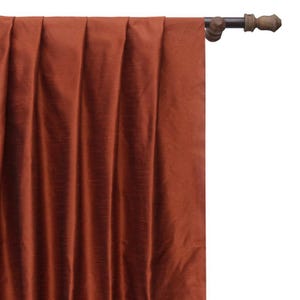 Rust Art Silk Curtain Panels, Faux Silk Curtains (Rod Pocket, Grommet, Box Pleat, Three Pinch Pleat, Tab Top And Plain Ring Top)
