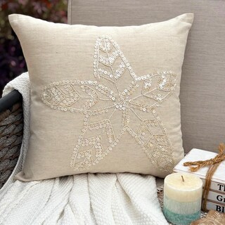 Federa Cuscino EKOBLA Seas The Day 30x50 Cm: Cotone E Lino Con Stelle Marine E Pesci, Stile Vintage