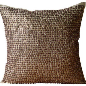 Art Silk Brown Toss Cushion 16x16, Designer Toss Throw Pillow Throw Pillow Circles Dots Pattern Contemporary Style Metallic Magic image 1