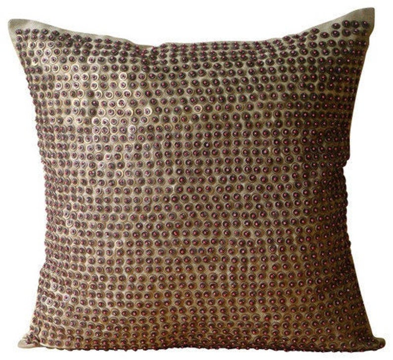 Art Silk Brown Toss Cushion 16x16, Designer Toss Throw Pillow Throw Pillow Circles Dots Pattern Contemporary Style Metallic Magic image 1