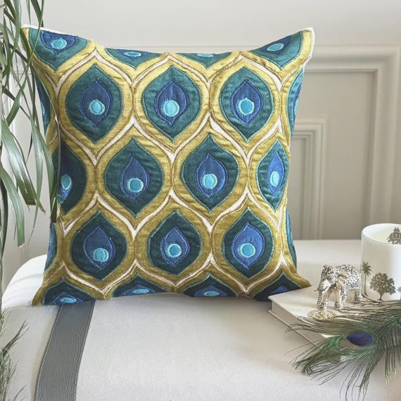 Set di 2 cuscini decorativi moderni a fantasia blu e dorato 45 x 45 cm Gardenia