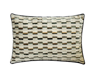 Decorative Oblong / Lumbar Throw Pillow Cover Blue / Ivory Striped Velvet Pillow for Couch Modern Home Decor - Brick Vista