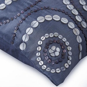 Designer Mother Of Pearl Blue Euro Pillow Cover 24x24/26x26, Art Silk Couch Pillow Cover Euro Size Euro Sham Midnight Moon image 2