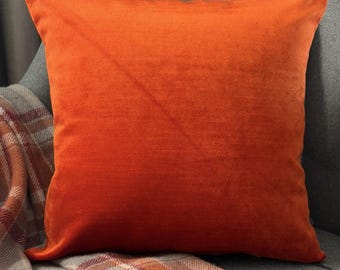 Decorative Throw Pillow Cover 16x16 Inch Burnt Orange Solid Velvet & Linen Luxury Soft Pillow with Sofa, Couch, Bedroom- Velvet Orange Jules