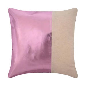 16"x16" Decorative Metallic Pink Couch Throw, Faux Leather Cushion Cover Pillow Cover Patchwork Contemporary Style - Better Half Pink