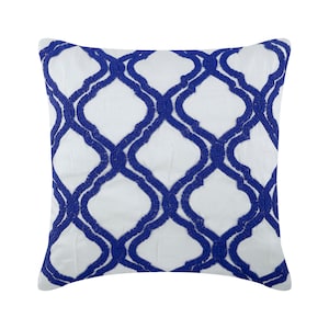 Designer Pillow Case Cover 16&quot;x16&quot;, Linen Throw Pillow Cover Blue Cushion Cover Geometric Pattern Modern Home Decor Pillow - Lattice Blues