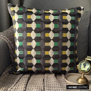 Decorative Geometric Throw Pillow Cover in Cut Velvet Fabric, Modern Pillows in Green & Black - Green Shapes