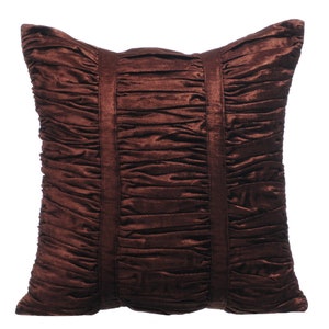 16&quot;x16&quot; Decorative Chocolate Brown Couch Pillow, Velvet Couch Cushion Ruched Pillow Custom Solid Color Modern Style - Chocolate Brown Beauty