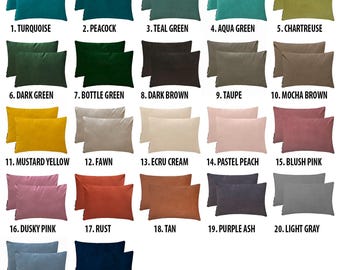 Pack of 2 Plain Velvet Lumbar Pillow Covers in Multiple Colors, Oblong Pillow Covers, Solid Lumbar Cushion Covers, Velvet Pillow Case