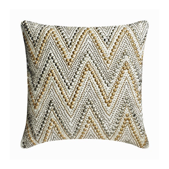 Decorative Throw Pillow Cover 16 X 16 Inch Ivory Art Silk Sofa Pillow Cover With Gold Silver 3D Sequins Lounge Modern Decor chevron Spark Etsy Canada